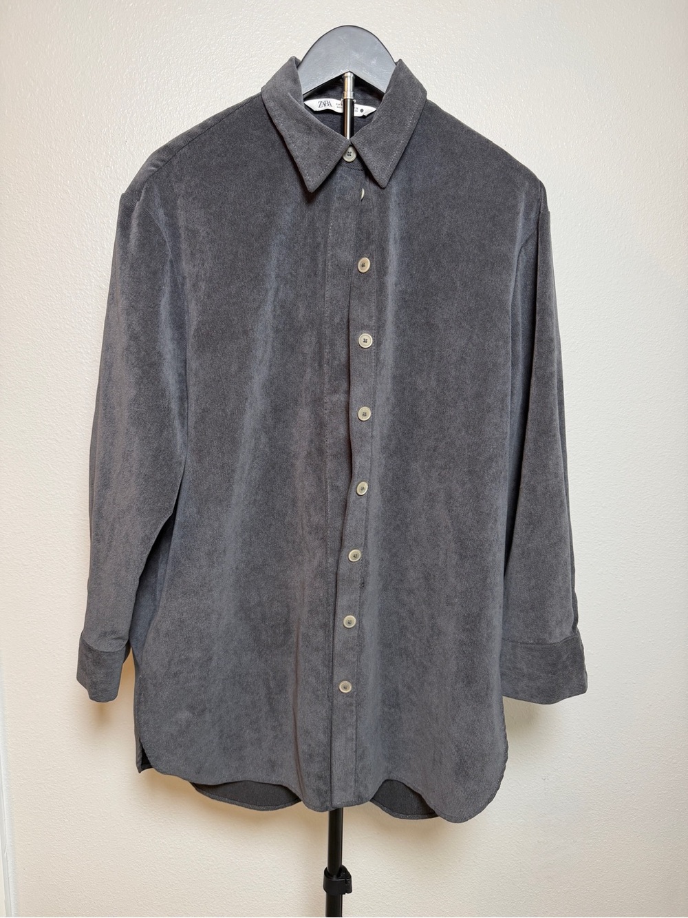 Zara Women’s Charcoal Corduroy Oversized Button-Down Long Sleeve Shirt Jacket